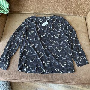 Loft Long Sleeve Black Blouse with Flowers